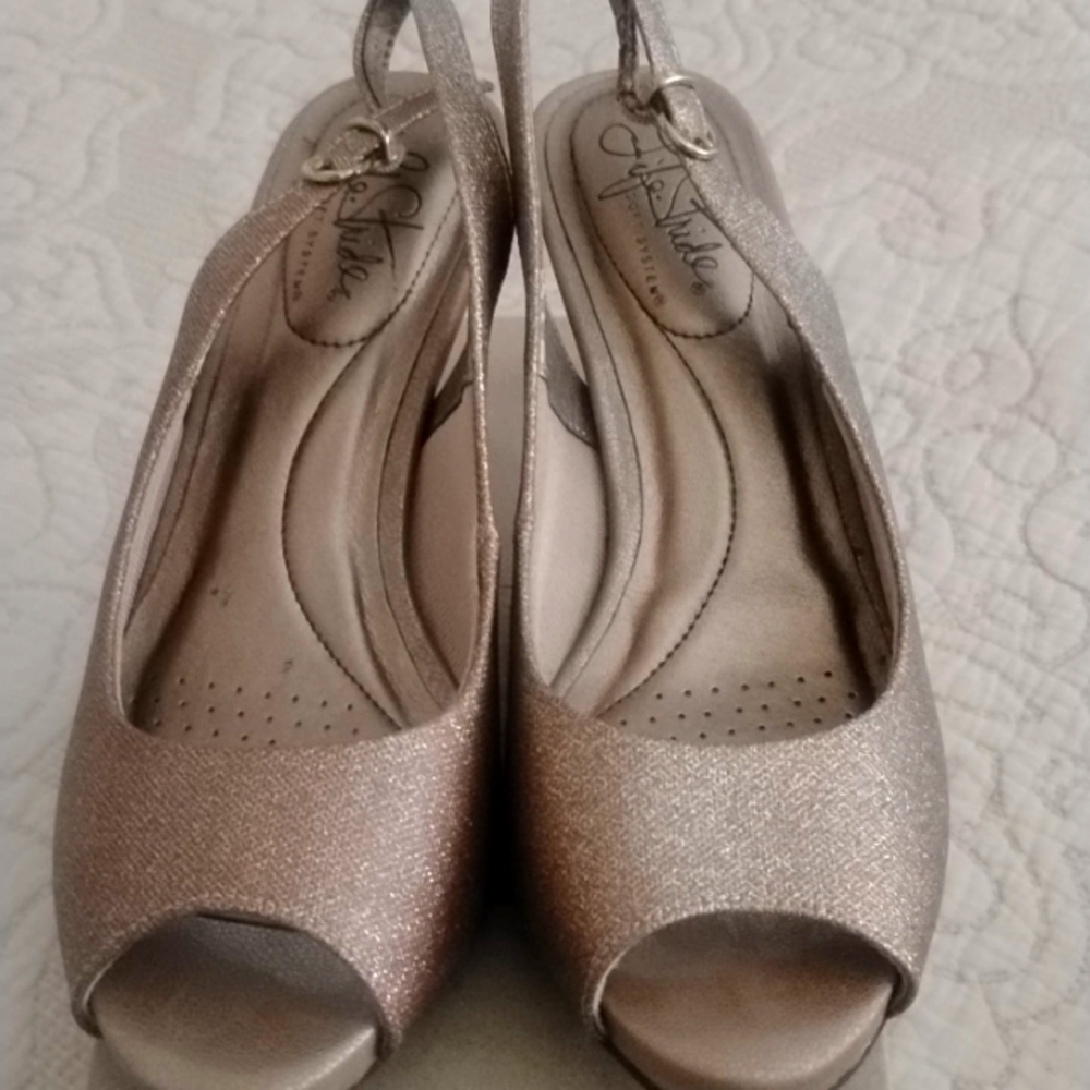 Gold sling glitter heels